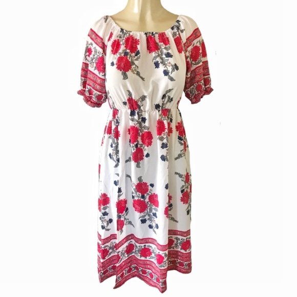 Dresses & Skirts - Gorgeous Off Shoulder White Dress w/ Red Flowers